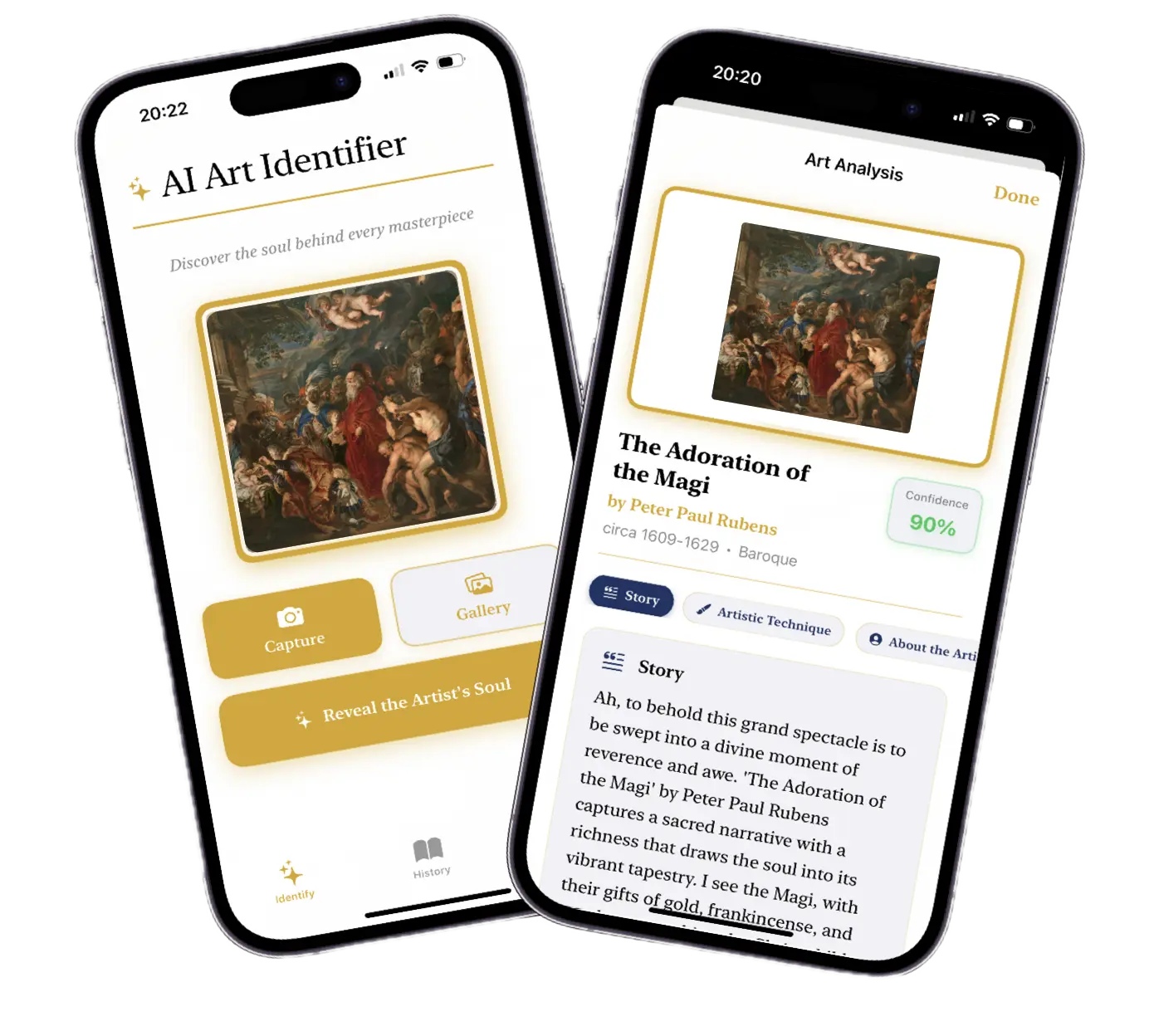 art identifier app interface showing artwork identification